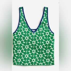 J. Crew Green and White Patterned Top with Blue Trim